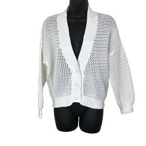 Max Mara Studio Crochet Like White Cotton Blend Cardigan Size M